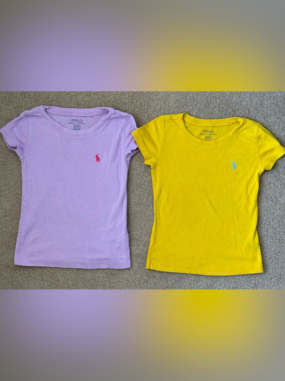 Polo Ralph Lauren Girls' Short Sleeve Tees - Lavender & Yellow Size 4/4T